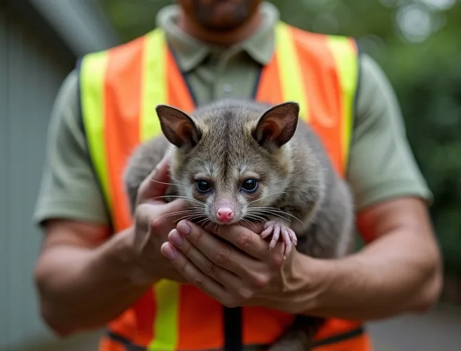Animal handler safely recovering a deceased possum in Carlton