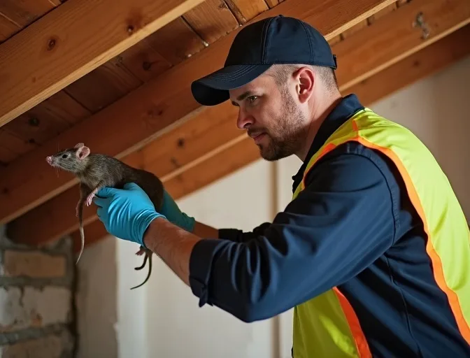 Technician inspecting a roof cavity for a dead rat in Carlton
